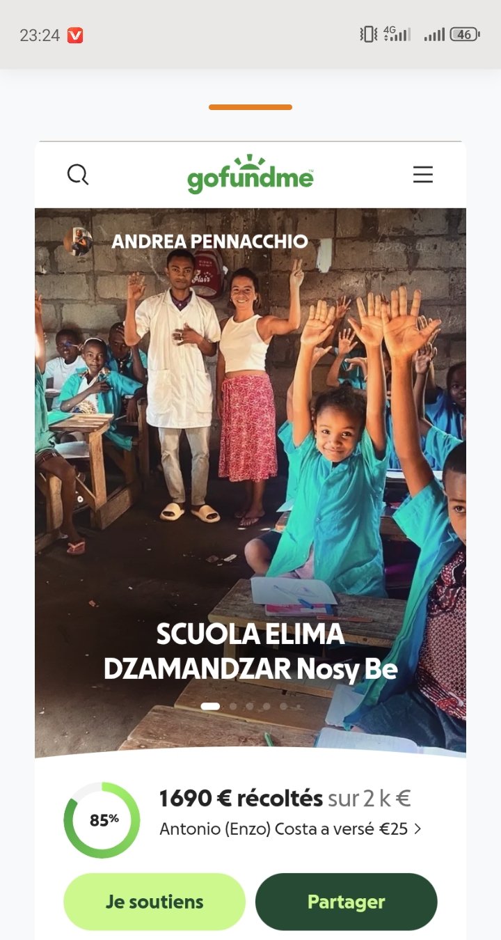 Capture de la cagnotte en ligne de soutien à l'École ELIMA, déjà financée à 85%
